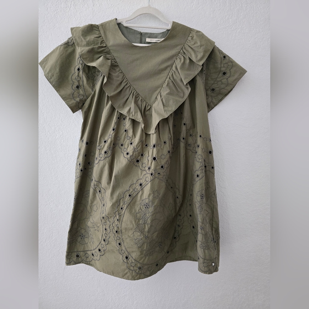 Ellison Olive Green Eyelet Ruffle Dress